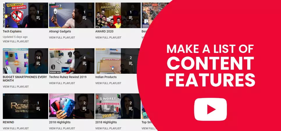 Make a List of your Content Features